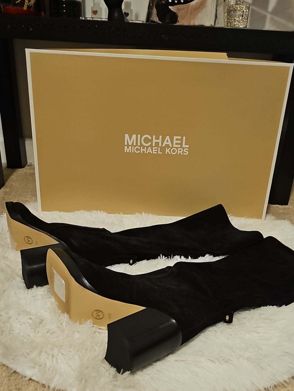Michael Kors Black Suede Knee-High Block Heel Boots - Picture 1 of 7